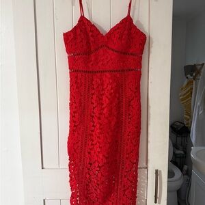Bardot Red Lace Midi Dress